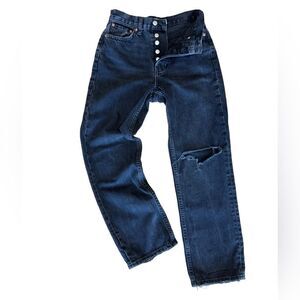 Top shop dad jeans button fly distressed black size 25 Petite